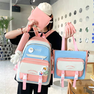 Girls Campus School Bag Set Large Capacity Backpacks for Students