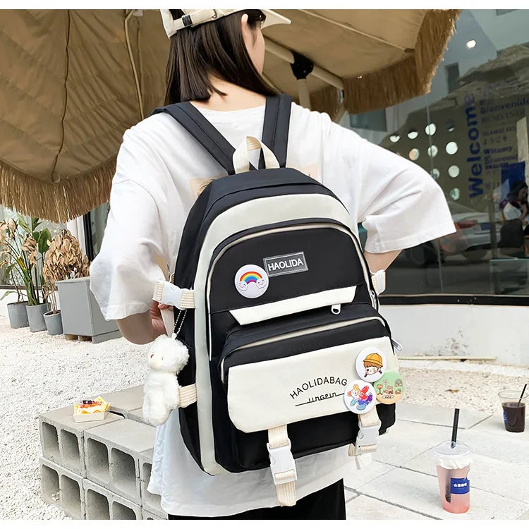 Girls Campus School Bag Set Large Capacity Backpacks for Students