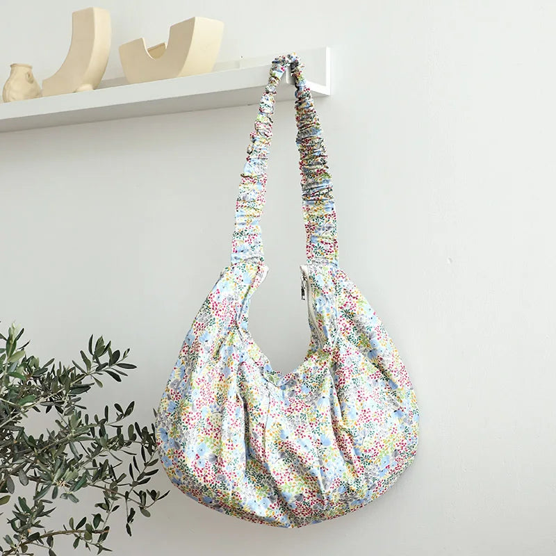 Floral Armpit Casual Shoulder Bag Pleated Messenger Bag