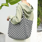 Casual Art Canvas Handbag for Women Printed Tote Plaid Shoulder