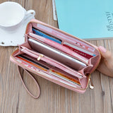 Embroidered Long Zipper Wallet Soft Leather Handbag for Women