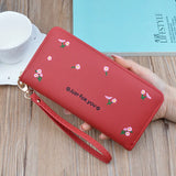 Embroidered Long Zipper Wallet Soft Leather Handbag for Women