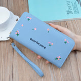 Embroidered Long Zipper Wallet Soft Leather Handbag for Women