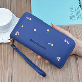 Embroidered Long Zipper Wallet Soft Leather Handbag for Women