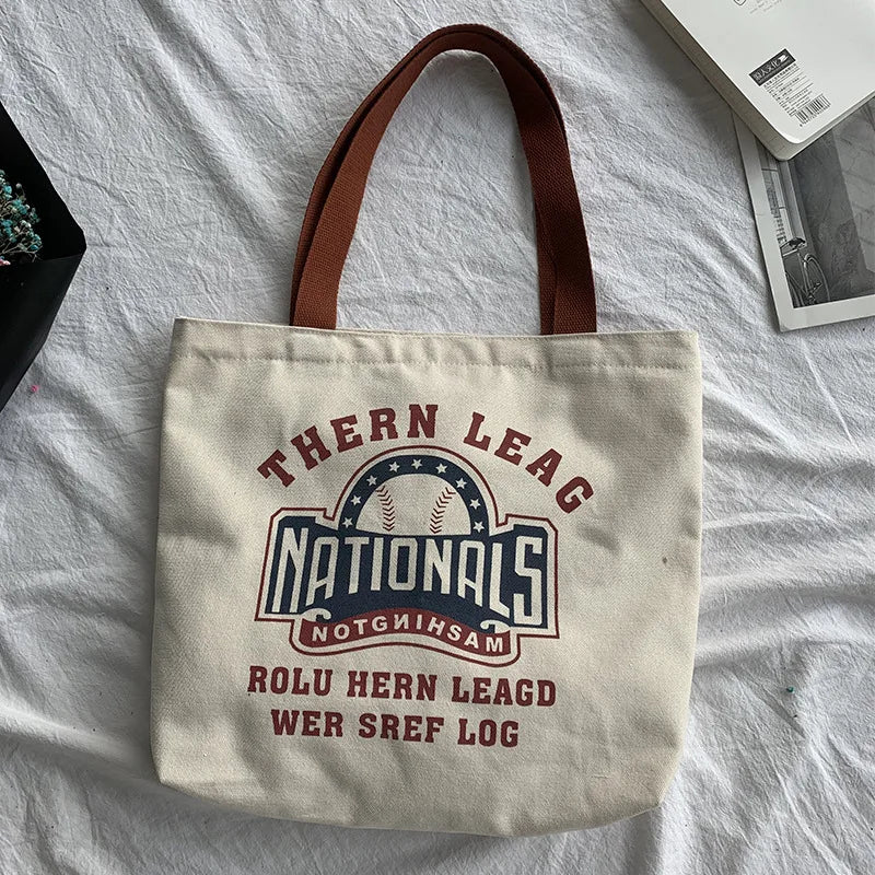 Large Capacity Travel Canvas Women's Shoulder Bag Letters Ins Art