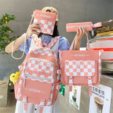 Middle School Checkered Backpack for Girls Large Capacity