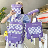 Middle School Checkered Backpack for Girls Large Capacity
