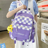 Middle School Checkered Backpack for Girls Large Capacity
