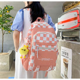 Middle School Checkered Backpack for Girls Large Capacity
