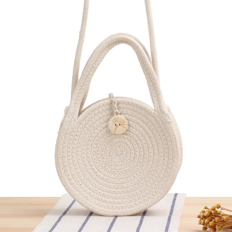 Round Cotton Rope Crossbody Woven Beach Bag