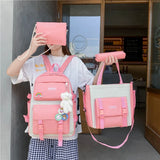 Teenager Girls School Bags 4-Piece Backpack Shoulder Bag for Women
