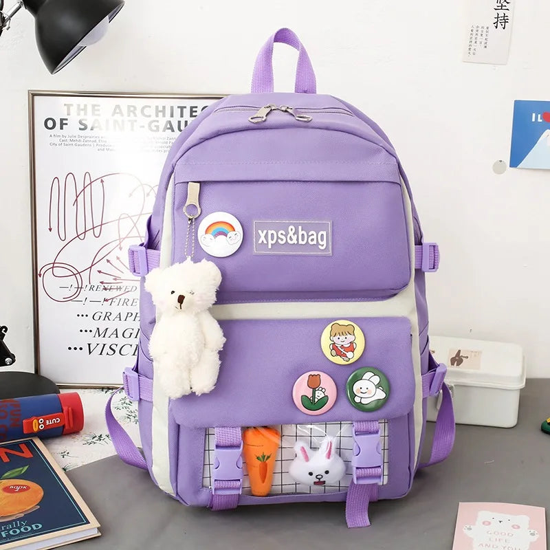 Teenager Girls School Bags 4-Piece Backpack Shoulder Bag for Women