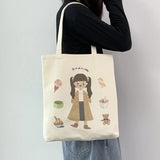 Women's Cartoon Canvas Tote Bag - Large Capacity Shoulder Bag