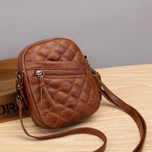 Women's Small Leather Shoulder Bag Diamond Embroidery Retro Mobile Phone Bag