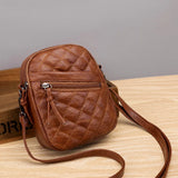 Women's Small Leather Shoulder Bag Diamond Embroidery Retro Mobile Phone Bag