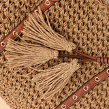 Women's Straw Bag Hand Woven Beach Tote with Tassel Crochet Handbag