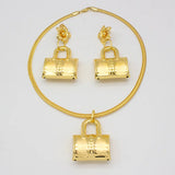 Dubai Plated Jewelry Set Bag Pattern Earrings Necklace Pendant Sets