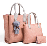 Women Leather 3 Piece Shoulder Crossbody Bag Clutch Wallet Retro Bag Set