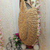 Duzeala Round Straw Beach Bag for Women, Handwoven Tote Bag with Pom Pom Tassel