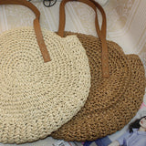Duzeala Round Straw Beach Bag for Women, Handwoven Tote Bag with Pom Pom Tassel