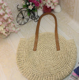 Duzeala Round Straw Beach Bag for Women, Handwoven Tote Bag with Pom Pom Tassel