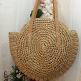 Duzeala Round Straw Beach Bag for Women, Handwoven Tote Bag with Pom Pom Tassel