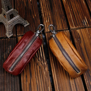 Genuine Leather Car Key Case Holder Zipper Bag