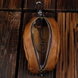 Genuine Leather Car Key Case Holder Zipper Bag