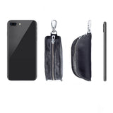 Men Key Bag Cow Leather Key Auto Key Case Bag Pouch Zipper Keychain