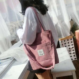 ELVASEK Canvas Shoulder Bag Women Casual Corduroy Soft Handbag Striped Cloth