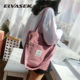 ELVASEK Canvas Shoulder Bag Women Casual Corduroy Soft Handbag Striped Cloth