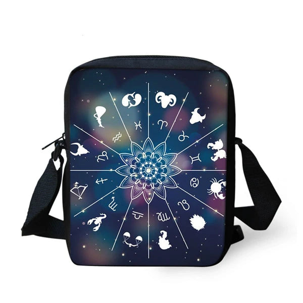 ELVISWORDS 12 Constellations Print Messenger Bag Boys Girls Handbag