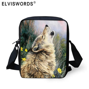3D Wolf Printing Messenger Bag for Women Boys Preschool School