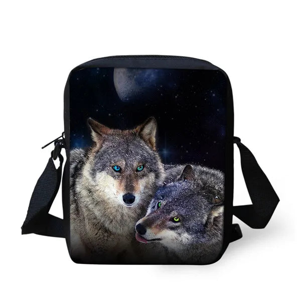 3D Wolf Printing Messenger Bag for Women Boys Preschool School