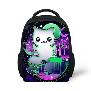 Ghost Cat Print Kids School Backpack Halloween Mochila Escolar