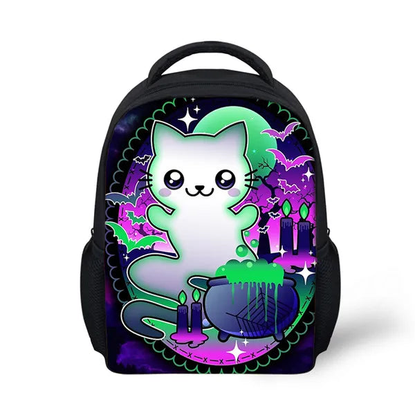 Ghost Cat Print Kids School Backpack Halloween Mochila Escolar