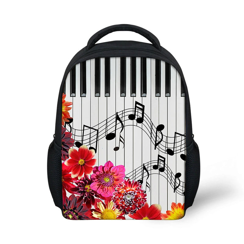ELVISWORDS Mini School Bags For Girls Boys Satchels Music Piano Notes Flower