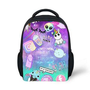 ELVISWORDS Alien Print Cartoon School Backpack for Kids