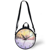 Winter Scenery Pattern Round Shoulder Bags For Women Boys Girls