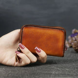 EUMOAN Leather Zippered Small Carabiner Head Layer Cowhide Mini
