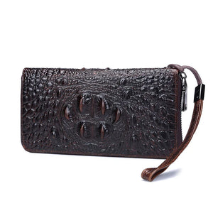EUMOAN Oil Wax Leather Crocodile Print Wallet