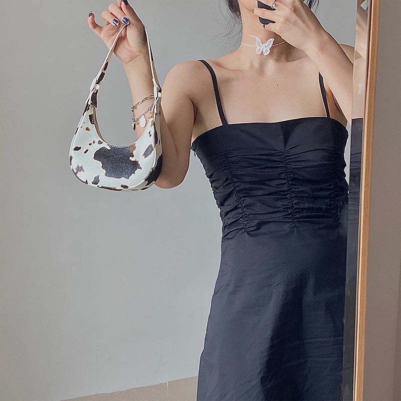 Mini Cow Print Crescent Shoulder Bag with Chain Strap