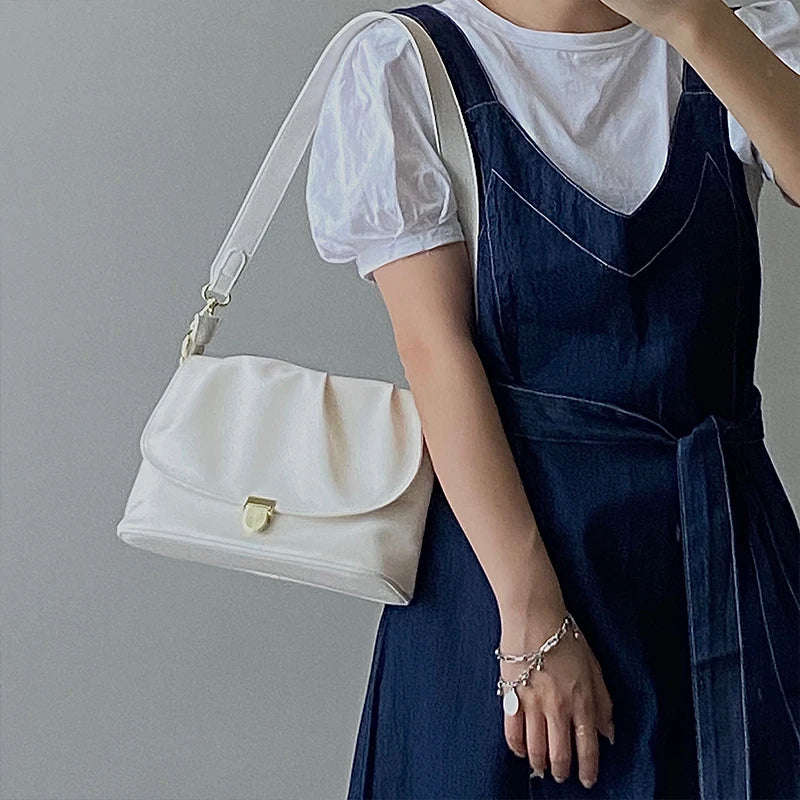 Spring & French Soft-Faced Handbag Large Capacity Pleated Small Square Bag