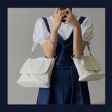Spring & French Soft-Faced Handbag Large Capacity Pleated Small Square Bag