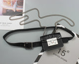 Silver Green Mini Flap Waist Bag PU Leather Chain Crossbody Lipstick