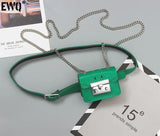 Silver Green Mini Flap Waist Bag PU Leather Chain Crossbody Lipstick