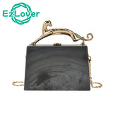Women's One Shoulder Handbag Metal Acrylic Buckle Chain Bag