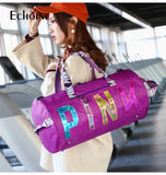 Echoine Woman Casual Travel Bag Sports Gym Laser Sequin Letter Print
