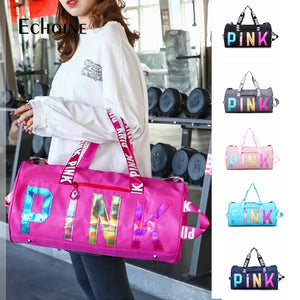 Echoine Woman Casual Travel Bag Sports Gym Laser Sequin Letter Print
