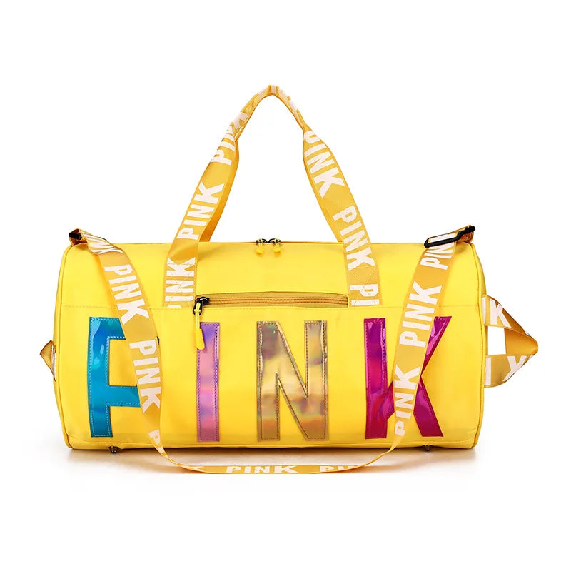 Echoine Woman Casual Travel Bag Sports Gym Laser Sequin Letter Print